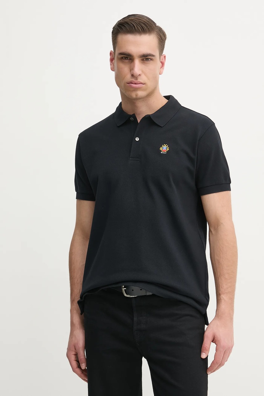 Памучна тениска с яка Bally в черно с апликация MJE06N, Черен